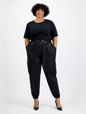 NWOT INC International Concepts Satin Cargo Pants Belted High Rise XL